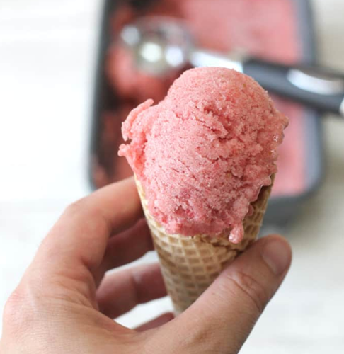 A hand holding an ice cream cone
Description automatically generated